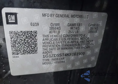 2019 Chevrolet Malibu Lt из США, поврежденный, VIN 1G1ZD5ST4KF161900